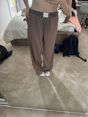 Lioness Brown Plaid Wide-Leg Trousers